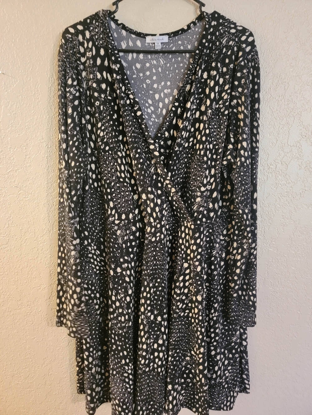 White Speckled Black Wrap Dress